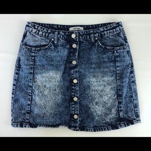 acid wash button up denim skirt